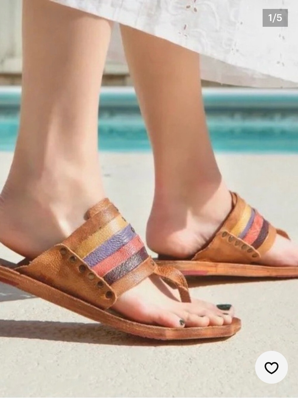 Bed Stu Tan Leather Slide Sandals with Multicolor Stripe Accents